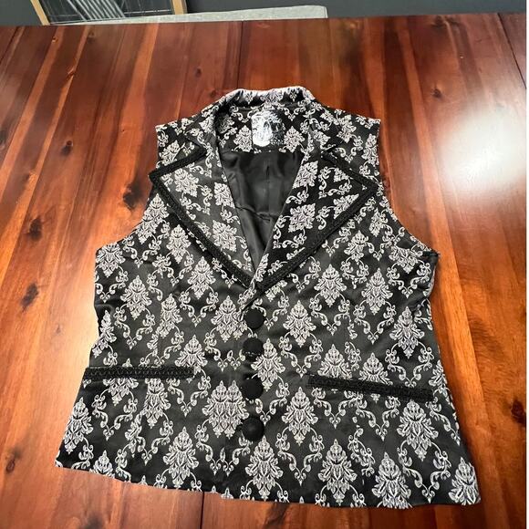 Punk Rave Gothic Brocade Waistcoat Vest Black Silver Damask Pattern Men’s Size M - Picture 1 of 4